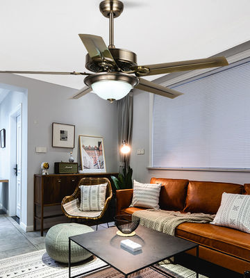 Ventilador de techo moderno de estilo europeo con luz LED Villa AC DC 5 cuchillas de hierro