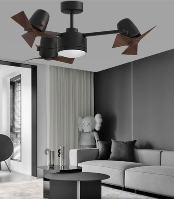 Ventilador de techo plegable de tres cabezas negro con lámparas ligeras y retráctiles