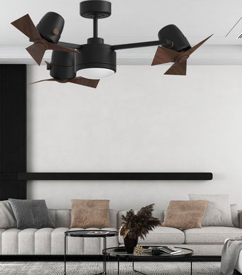 Ventilador de techo plegable de tres cabezas negro con lámparas ligeras y retráctiles