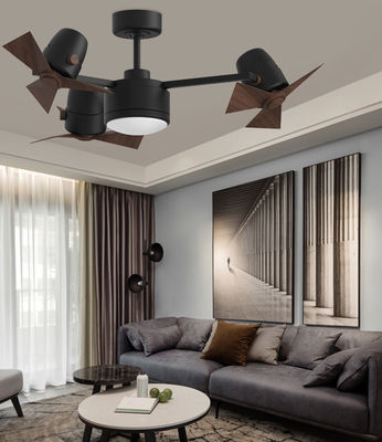 Ventilador de techo plegable de tres cabezas negro con lámparas ligeras y retráctiles